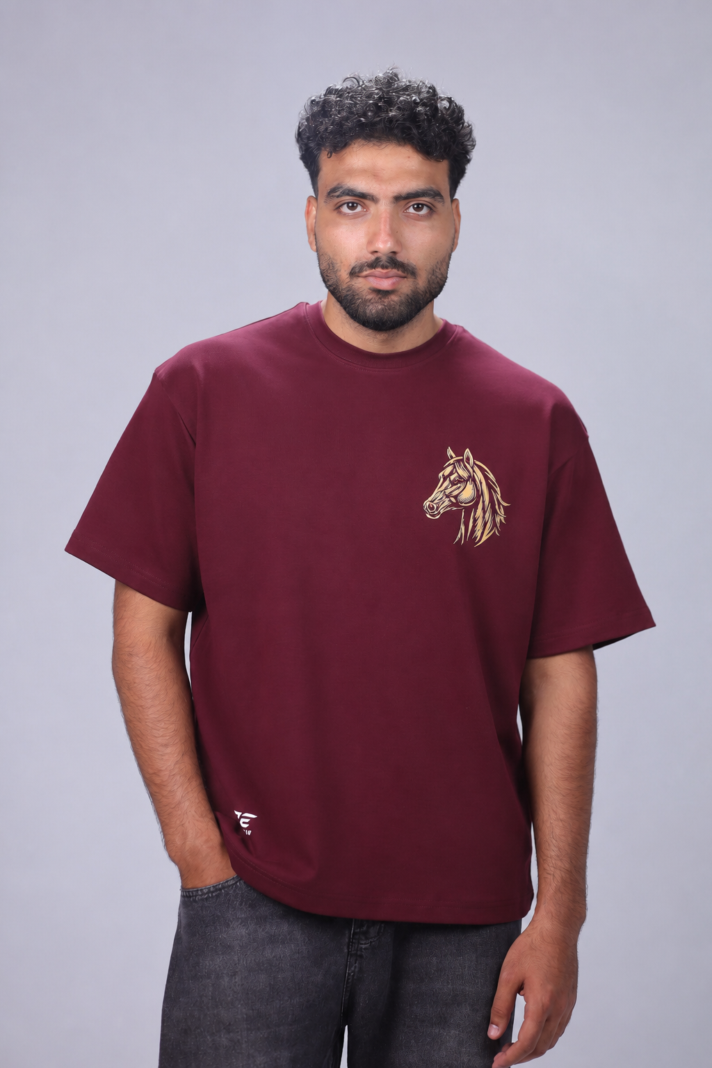 oversized heavyweight cotton T-shirt featuring an Arabian Stallion graphic on the front and back