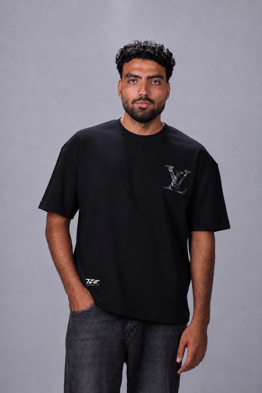 Louis Vuitton oversized T-shirt featuring the iconic LV Monogram graphic on the front and back