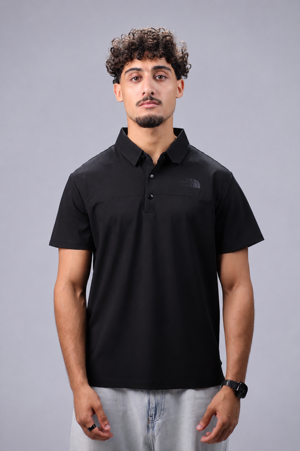 men's performance polo shirt with lightweight breathable fabric and athletic fit.